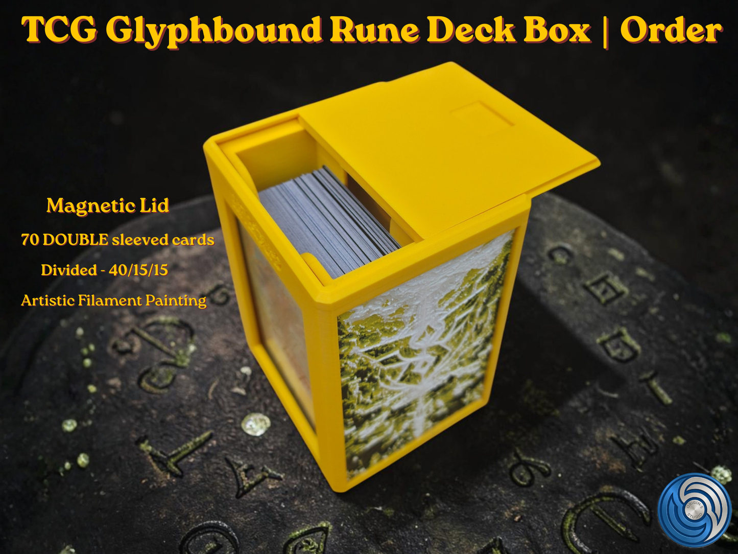 3D Printed Magnetic TCG Deck Box compatible with Pokémon TCG, Riftbound, Yu-Gi-Oh!, MTG Draft, One Piece TCG, Disney Lorcana | HueForge Art Panel | 70 Double Sleeved Cards | Premium Card Vault | UK Made | Gift for TCG Player