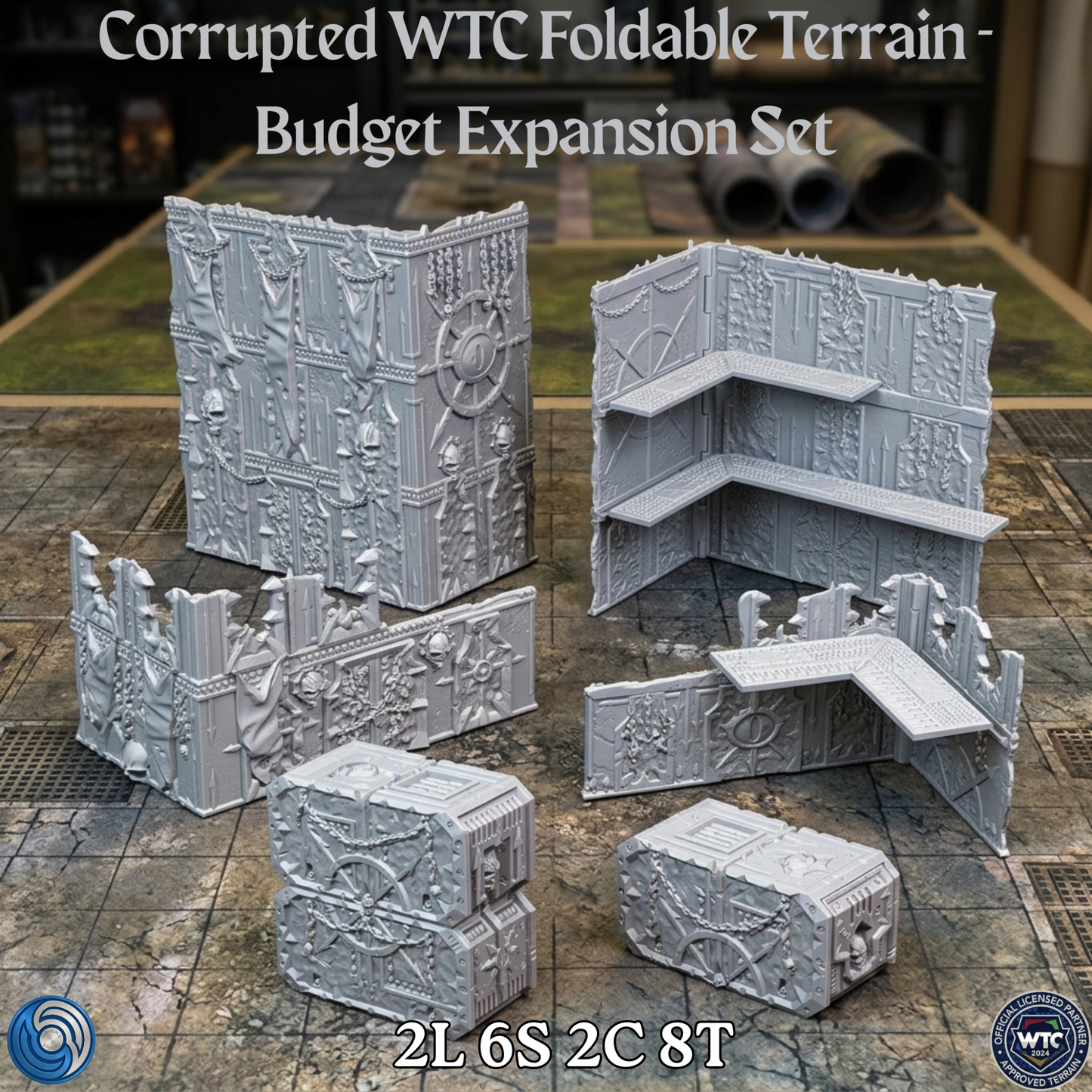 Corrupted WTC Foldable Terrain Budget Expansion Set on a gaming table