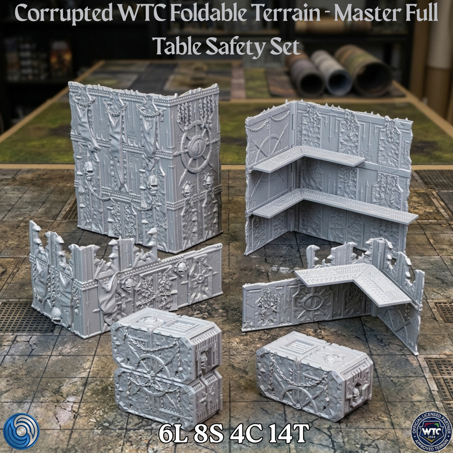 Corrupted WTC Foldable Terrain Master Full Table Safety Set on a gaming table.