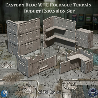 Foldable terrain set for gaming on a textured surface with branding text.