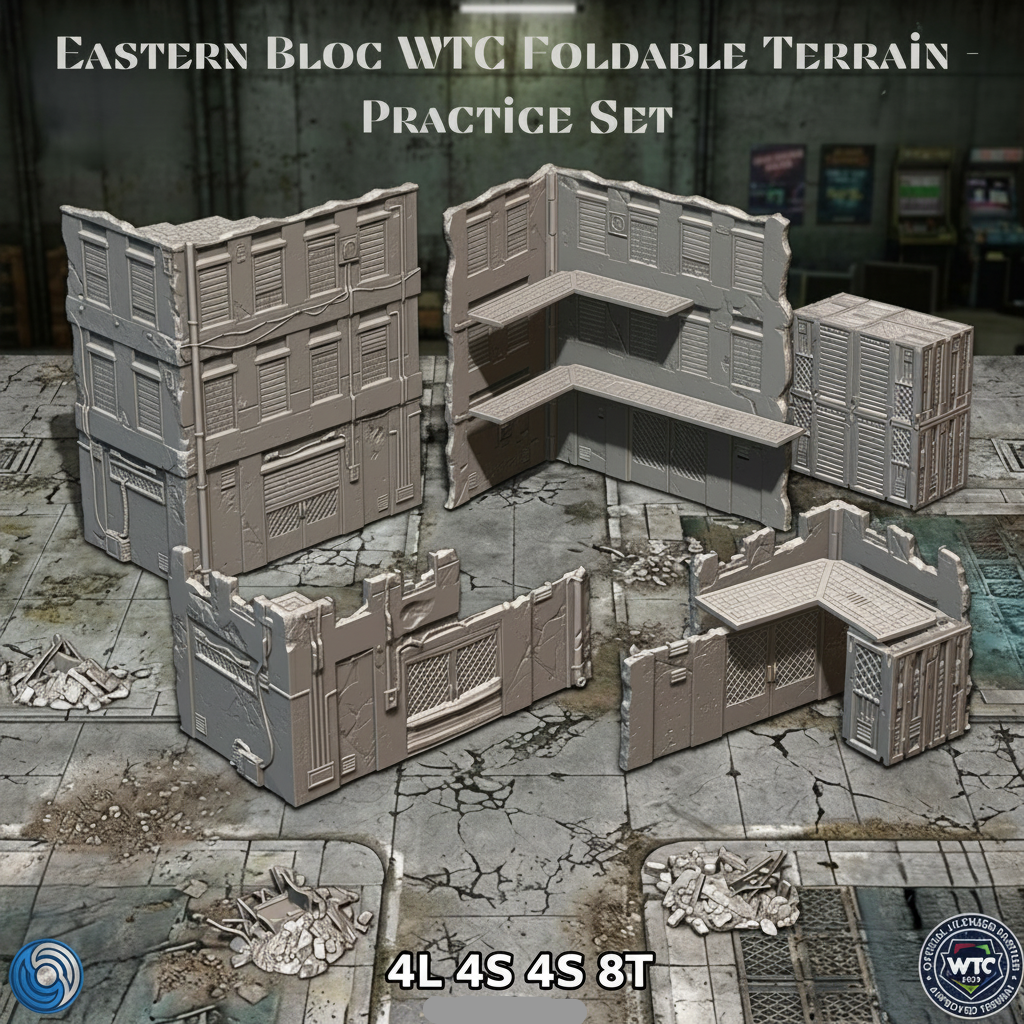 Foldable terrain practice set for Eastern Bloc WTC on a textured surface