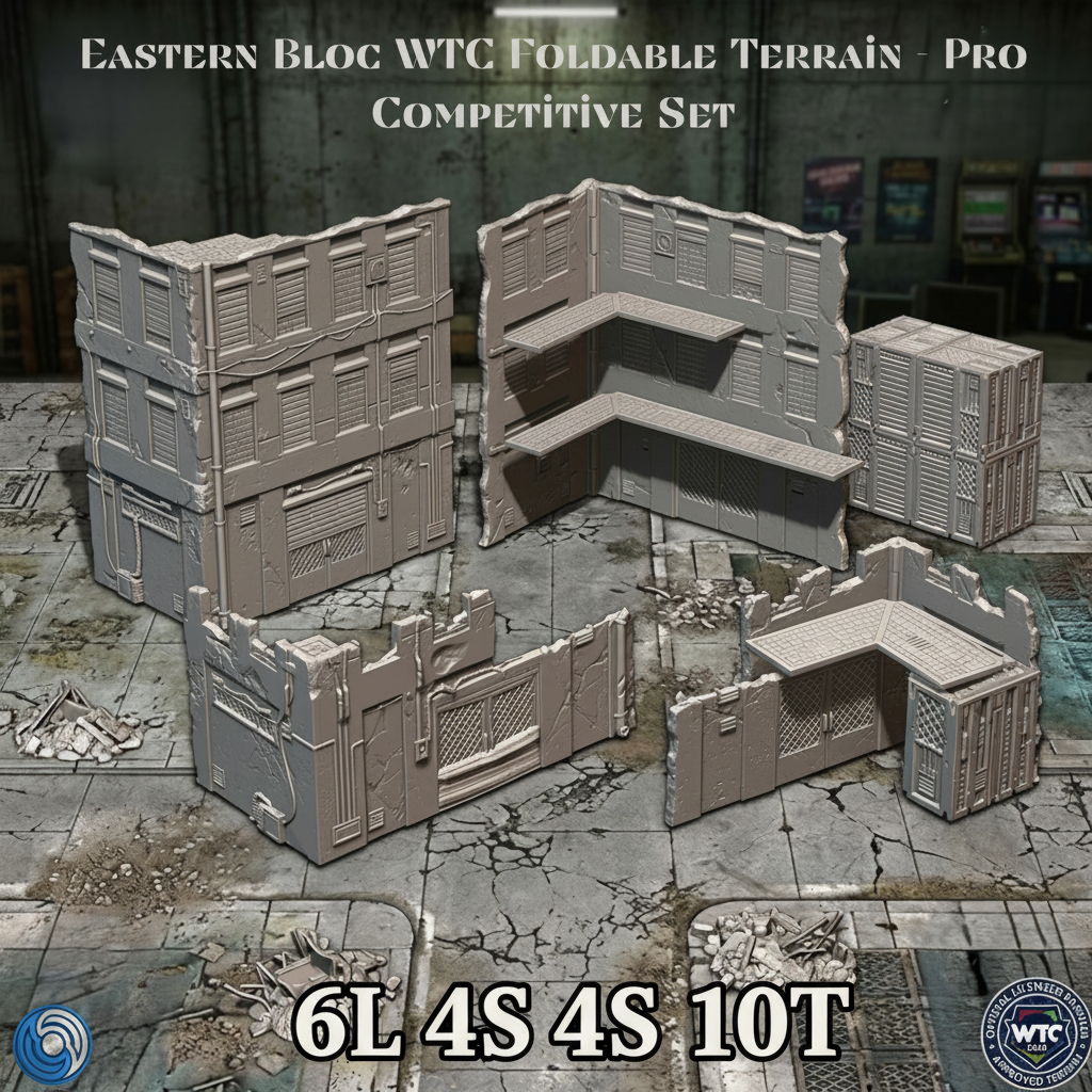 Foldable terrain set for competitive gaming on a textured surface