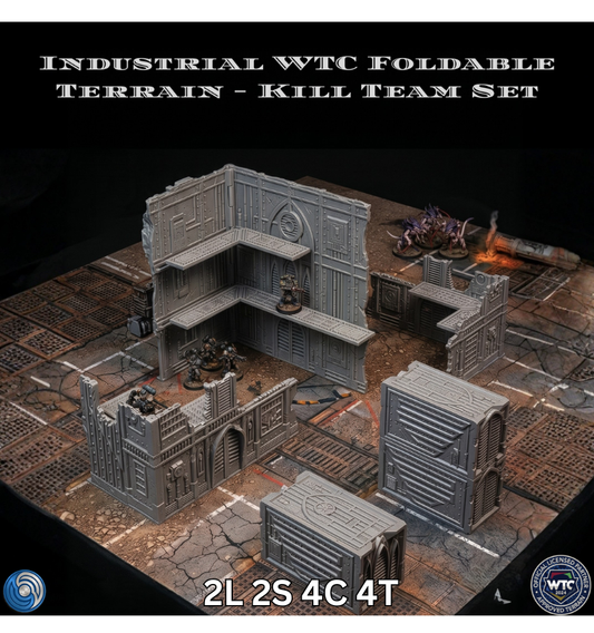 Industrial WTC Foldable Terrain set for Kill Team on a dark background
