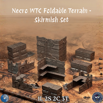 Necro WTC Foldable Terrain Skirmish Set on a desert landscape background