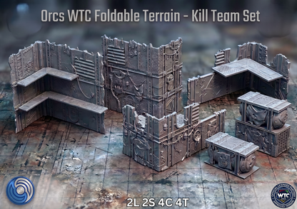 Orcs WTC Foldable Terrain - Kill Team Set on a textured surface with a blurred background