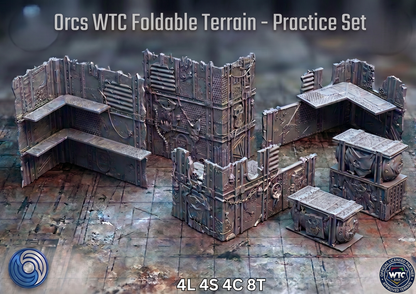 Orcs WTC Foldable Terrain Practice Set on a textured surface with a blurred background
