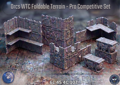 Orcs WTC Foldable Terrain Pro Competitive Set on a wooden surface with a blurred background