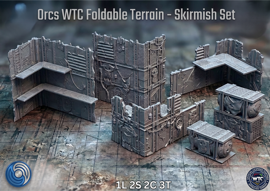 Orcs WTC Foldable Terrain Skirmish Set on a textured surface with branding visible.