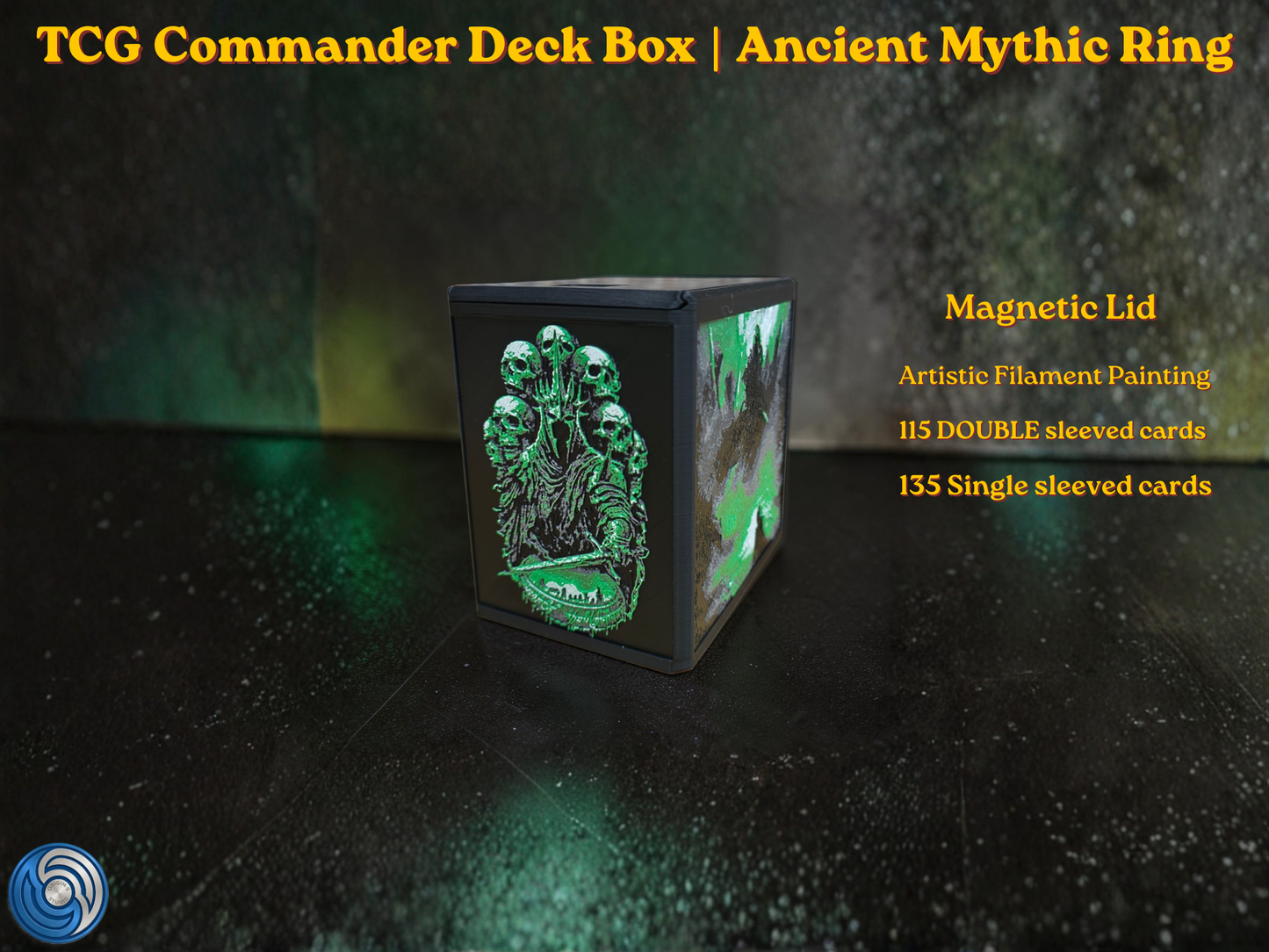 Glyphbound Calm Rune Riftbound Magnetic TCG Deck Box | HueForge Multi-Colour Art Panel | Green Calm Rune Edition | Compatible with Riftbound, Pokémon TCG, Yu-Gi-Oh! and MTG Draft | Holds 70 Double Sleeved Cards | UK Made by Origin·S Studio Rotherham | Gift for TCG Player