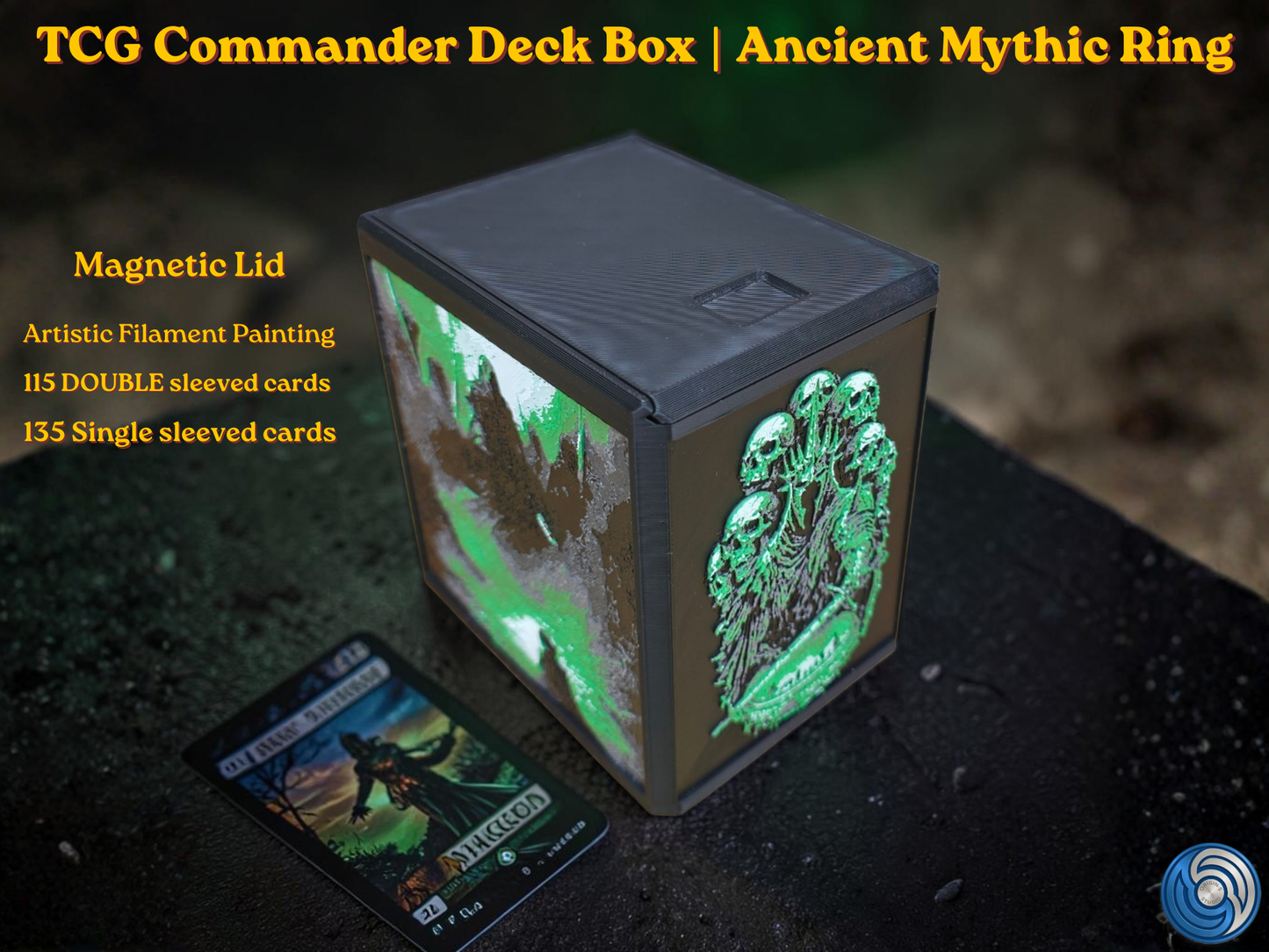 Glyphbound Calm Rune Riftbound Magnetic TCG Deck Box | HueForge Multi-Colour Art Panel | Green Calm Rune Edition | Compatible with Riftbound, Pokémon TCG, Yu-Gi-Oh! and MTG Draft | Holds 70 Double Sleeved Cards | UK Made by Origin·S Studio Rotherham | Gift for TCG Player