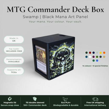 Black Mana MTG Commander Deck Box | Swamp Art Panel | EDH Vault | 115+ Double Sleeved | Magic the Gathering TCG