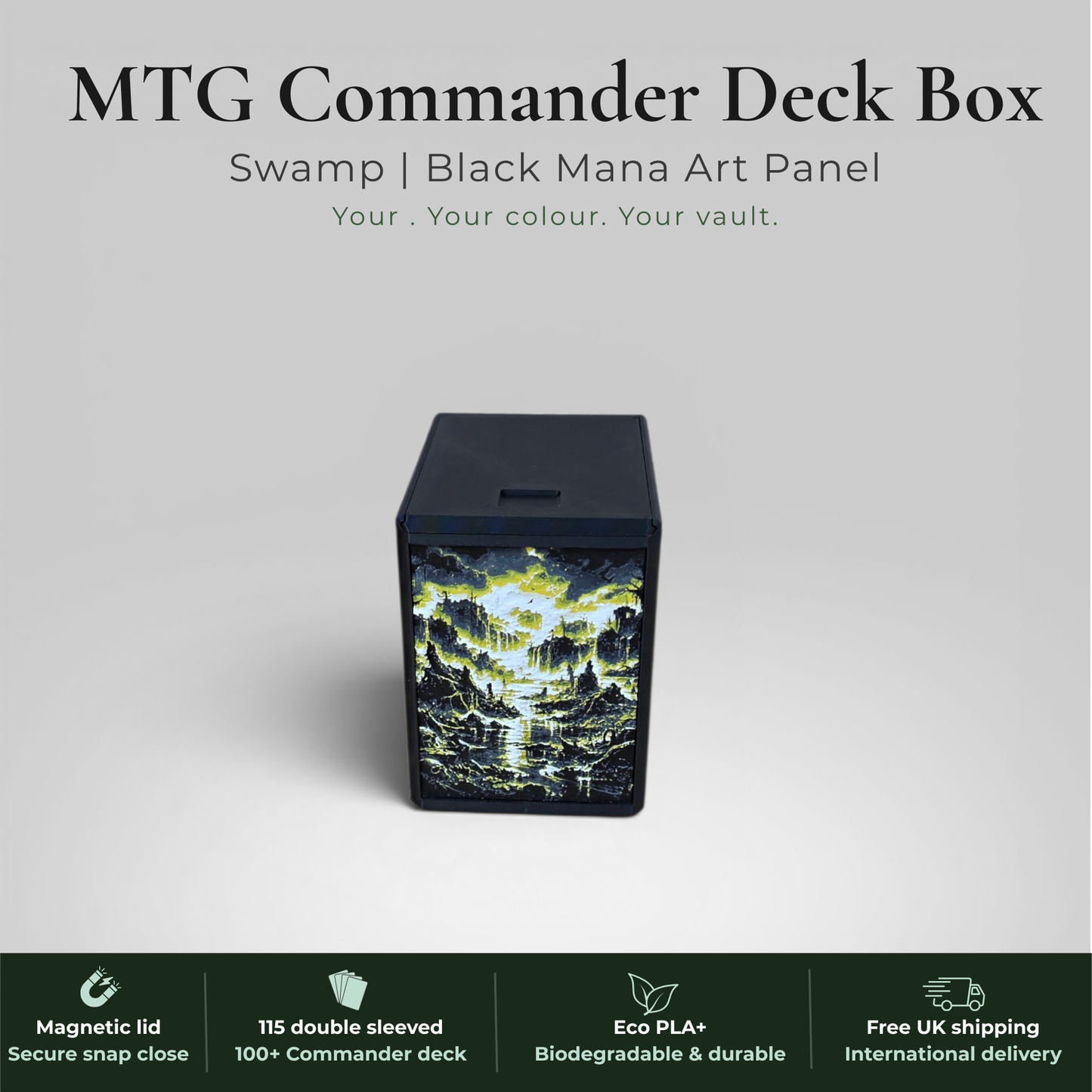 Black Mana MTG Commander Deck Box | Swamp Art Panel | EDH Vault | 115+ Double Sleeved | Magic the Gathering TCG
