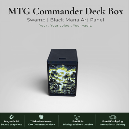 Black Mana MTG Commander Deck Box | Swamp Art Panel | EDH Vault | 115+ Double Sleeved | Magic the Gathering TCG