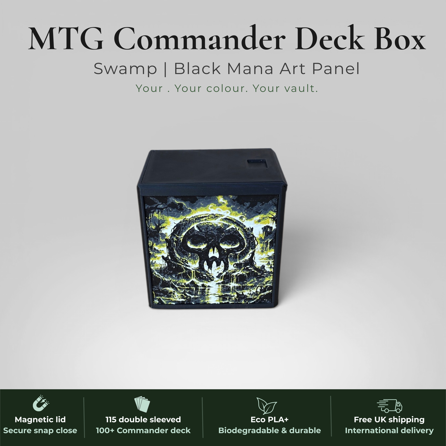 Black Mana MTG Commander Deck Box | Swamp Art Panel | EDH Vault | 115+ Double Sleeved | Magic the Gathering TCG