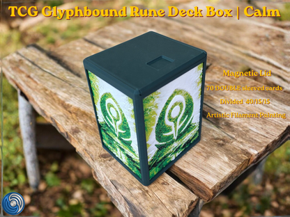 Glyphbound Calm Rune Riftbound Magnetic TCG Deck Box | HueForge Multi-Colour Art Panel | Green Calm Rune Edition | Compatible with Riftbound, Pokémon TCG, Yu-Gi-Oh! and MTG Draft | Holds 70 Double Sleeved Cards | UK Made by Origin·S Studio Rotherham | Gift for TCG Player