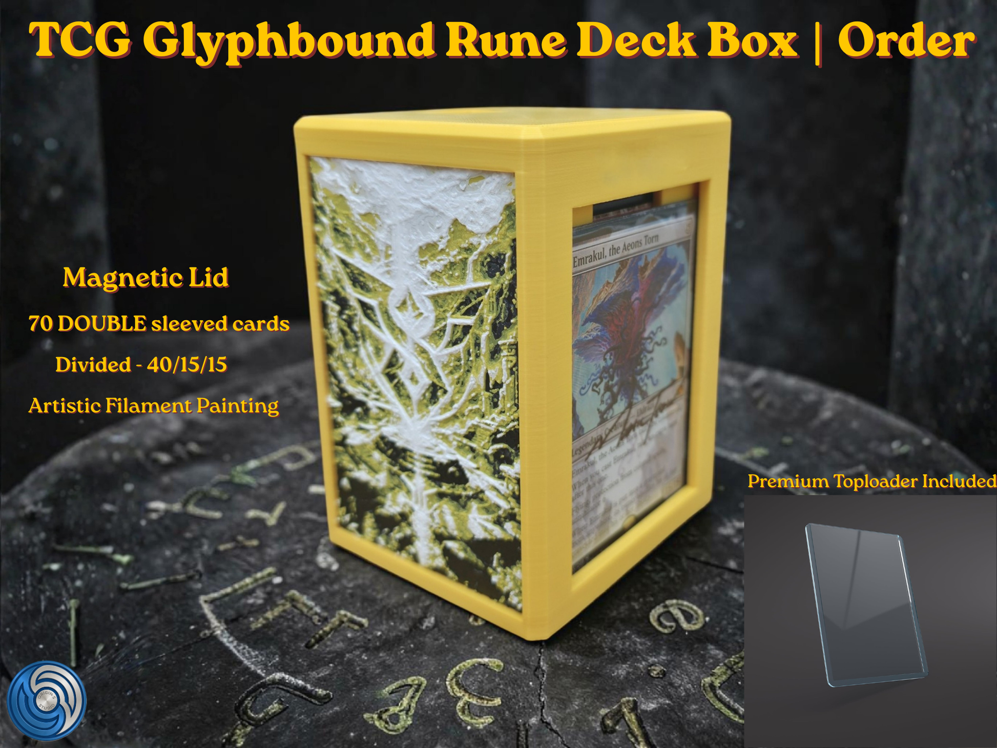3D Printed Magnetic TCG Deck Box compatible with Pokémon TCG, Riftbound, Yu-Gi-Oh!, MTG Draft, One Piece TCG, Disney Lorcana | HueForge Art Panel | 70 Double Sleeved Cards | Premium Card Vault | UK Made | Gift for TCG Player