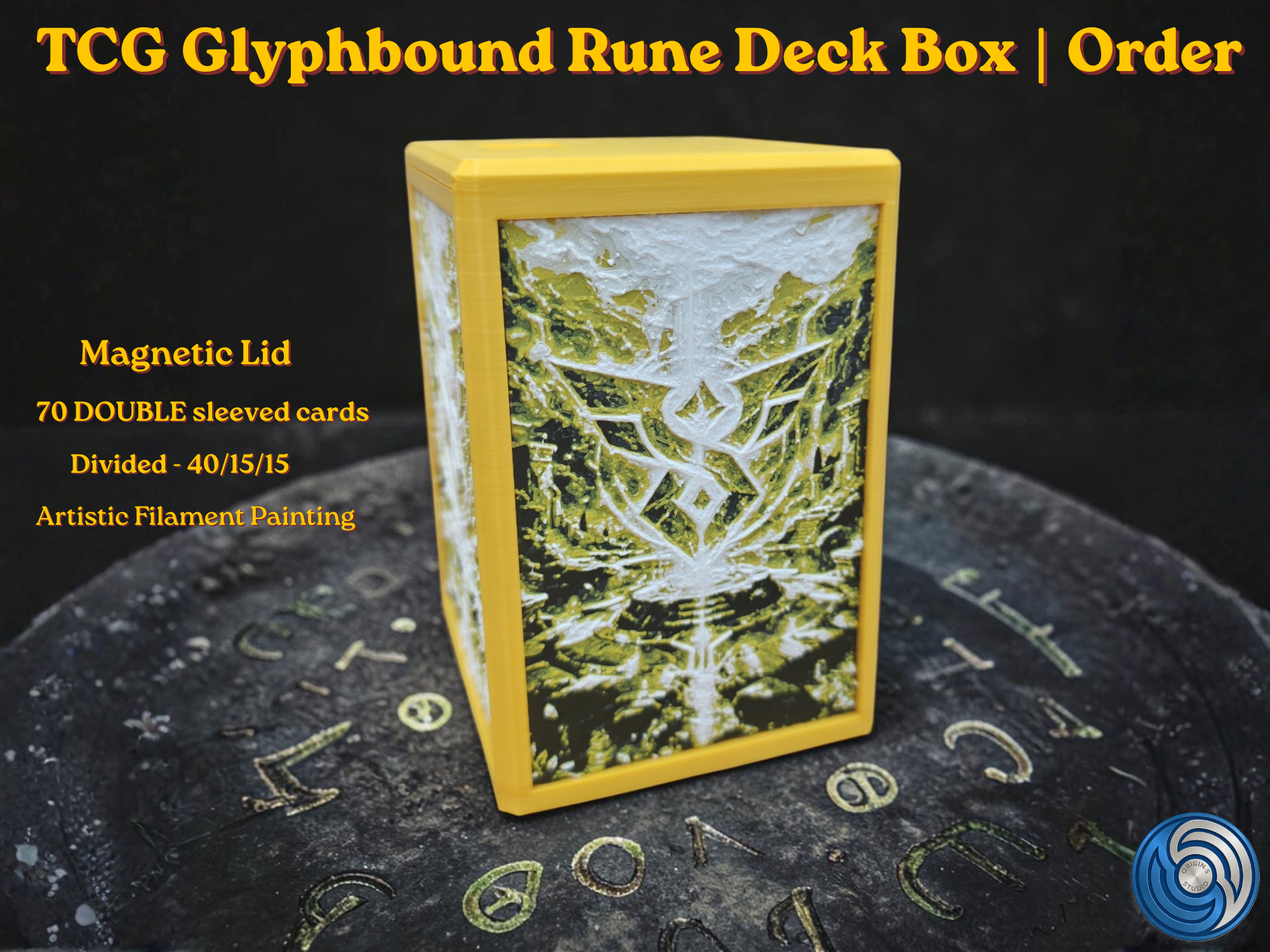 3D Printed Magnetic TCG Deck Box compatible with Pokémon TCG, Riftbound, Yu-Gi-Oh!, MTG Draft, One Piece TCG, Disney Lorcana | HueForge Art Panel | 70 Double Sleeved Cards | Premium Card Vault | UK Made | Gift for TCG Player
