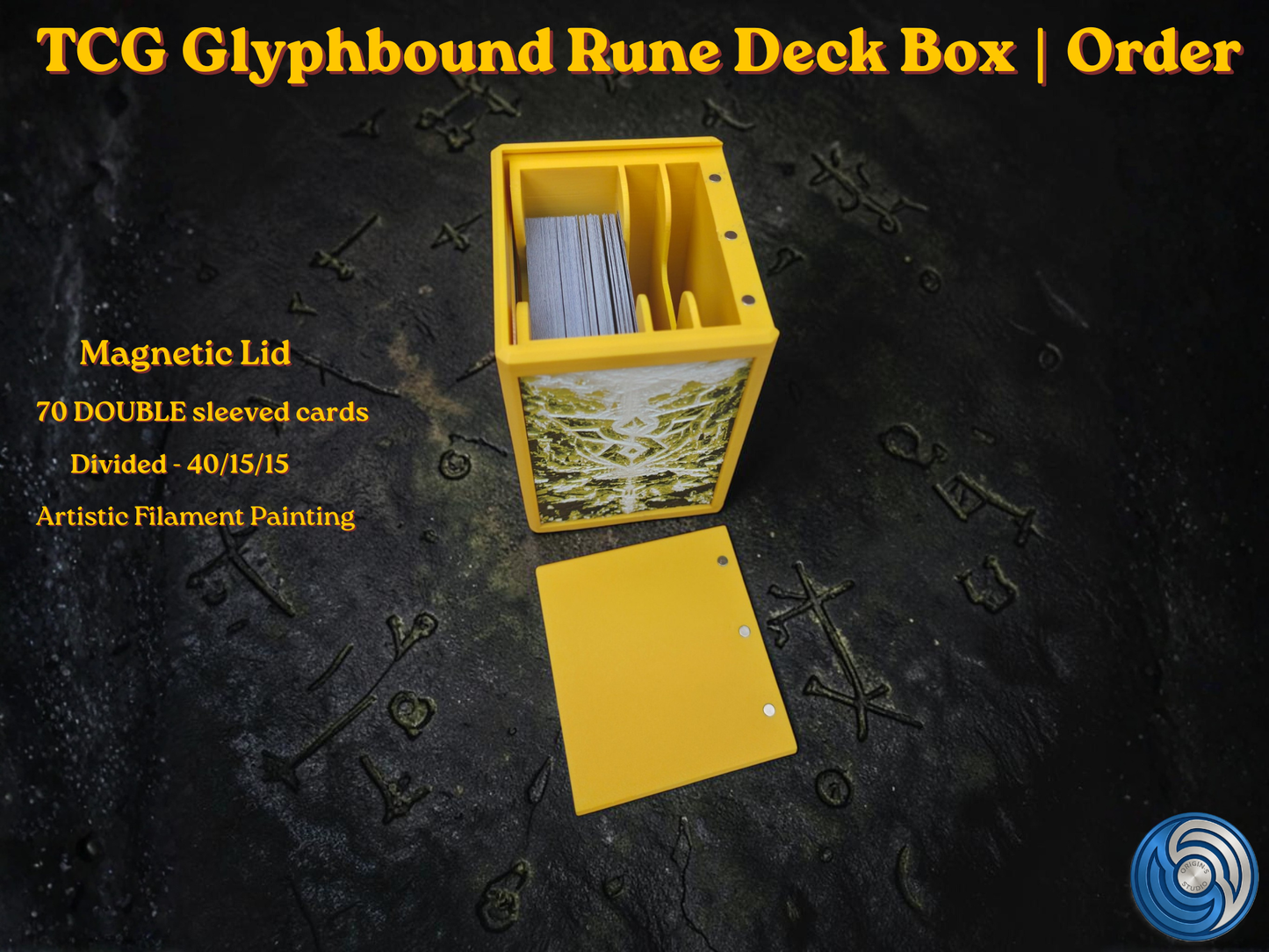 3D Printed Magnetic TCG Deck Box compatible with Pokémon TCG, Riftbound, Yu-Gi-Oh!, MTG Draft, One Piece TCG, Disney Lorcana | HueForge Art Panel | 70 Double Sleeved Cards | Premium Card Vault | UK Made | Gift for TCG Player