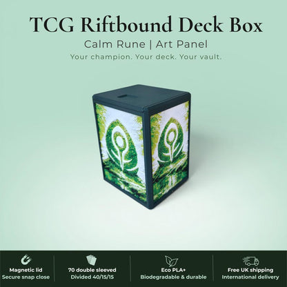 Glyphbound Mind Rune Riftbound Magnetic TCG Deck Box | HueForge Multi-Colour Art Panel | Blue Mind Rune Edition | Compatible with Riftbound, Pokémon TCG, Yu-Gi-Oh! and MTG Draft | Holds 70 Double Sleeved Cards | UK Made by Origin·S Studio Rotherham | Gift for TCG Player
