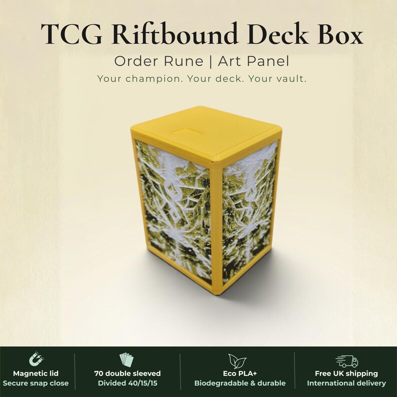 3D Printed Magnetic TCG Deck Box compatible with Pokémon TCG, Riftbound, Yu-Gi-Oh!, MTG Draft, One Piece TCG, Disney Lorcana | HueForge Art Panel | 70 Double Sleeved Cards | Premium Card Vault | UK Made | Gift for TCG Player