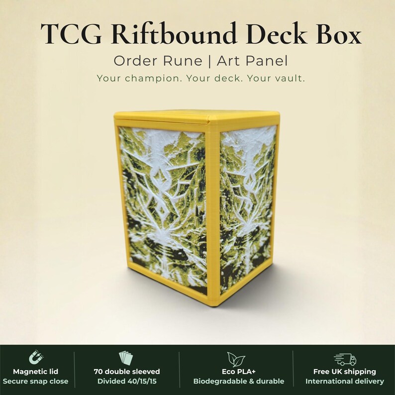 3D Printed Magnetic TCG Deck Box compatible with Pokémon TCG, Riftbound, Yu-Gi-Oh!, MTG Draft, One Piece TCG, Disney Lorcana | HueForge Art Panel | 70 Double Sleeved Cards | Premium Card Vault | UK Made | Gift for TCG Player