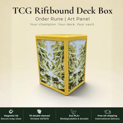 3D Printed Magnetic TCG Deck Box compatible with Pokémon TCG, Riftbound, Yu-Gi-Oh!, MTG Draft, One Piece TCG, Disney Lorcana | HueForge Art Panel | 70 Double Sleeved Cards | Premium Card Vault | UK Made | Gift for TCG Player