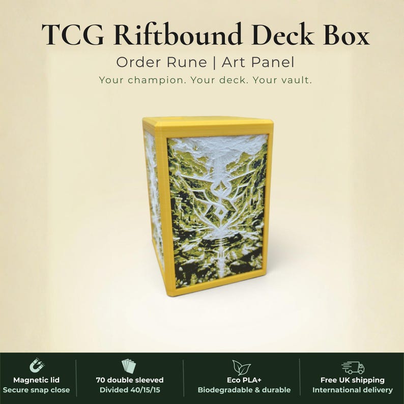 3D Printed Magnetic TCG Deck Box compatible with Pokémon TCG, Riftbound, Yu-Gi-Oh!, MTG Draft, One Piece TCG, Disney Lorcana | HueForge Art Panel | 70 Double Sleeved Cards | Premium Card Vault | UK Made | Gift for TCG Player
