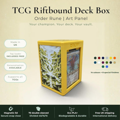 3D Printed Magnetic TCG Deck Box compatible with Pokémon TCG, Riftbound, Yu-Gi-Oh!, MTG Draft, One Piece TCG, Disney Lorcana | HueForge Art Panel | 70 Double Sleeved Cards | Premium Card Vault | UK Made | Gift for TCG Player