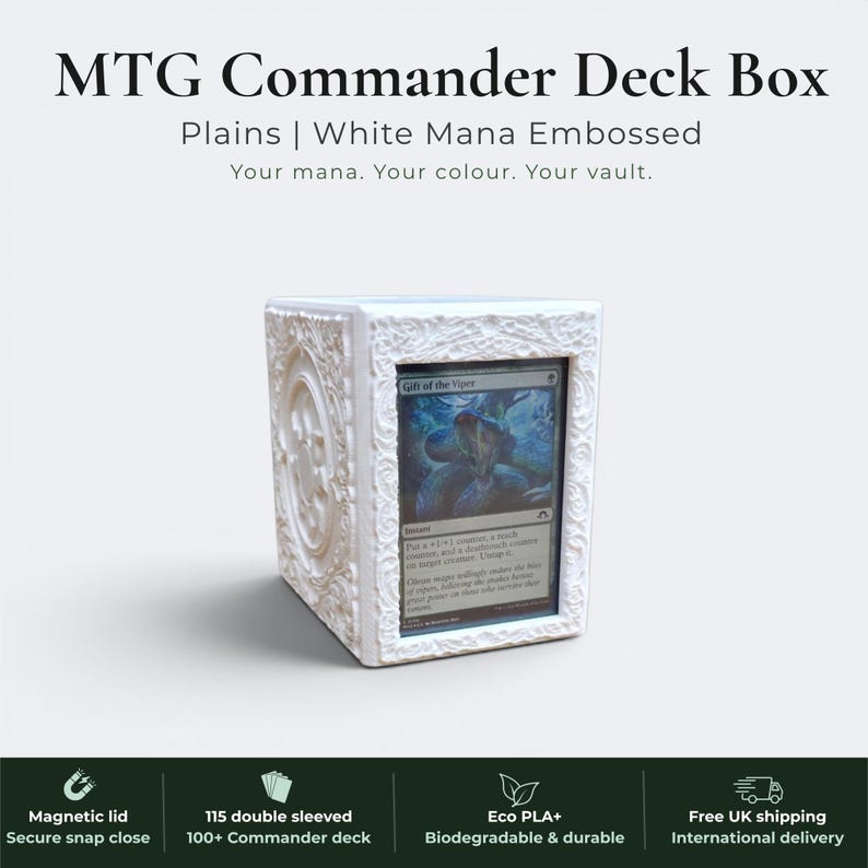 Plains MTG White Mana Deck Box | Commander EDH Vault | Magnetic Vault | 100+ Double Sleeved Cards | For Magic the Gathering