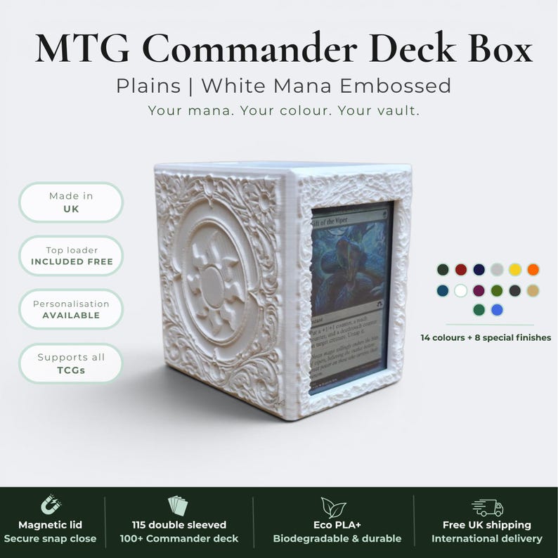 Plains MTG White Mana Deck Box | Commander EDH Vault | Magnetic Vault | 100+ Double Sleeved Cards | For Magic the Gathering