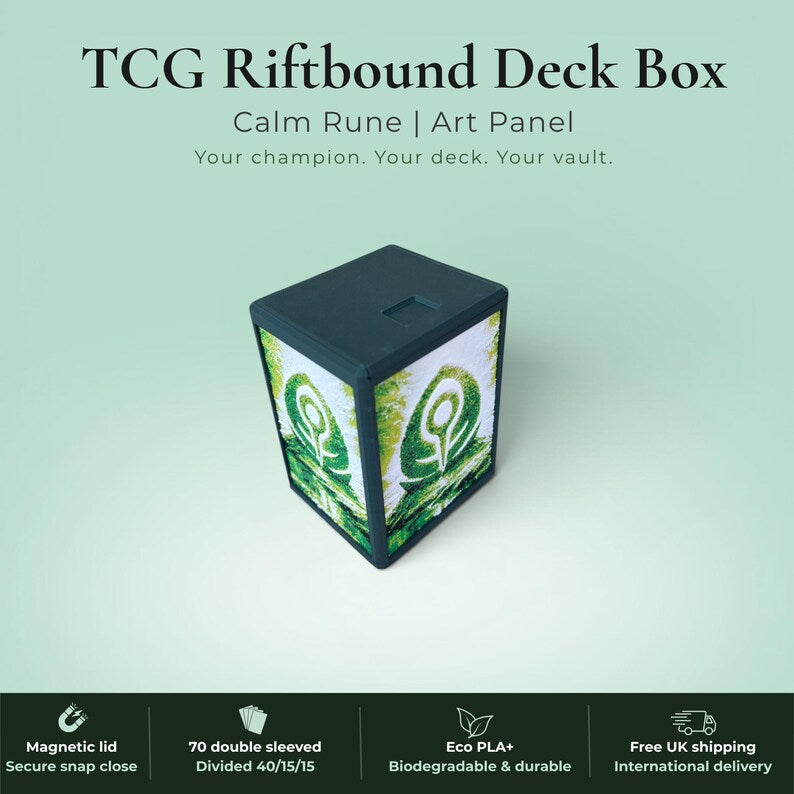 Glyphbound Mind Rune Riftbound Magnetic TCG Deck Box | HueForge Multi-Colour Art Panel | Blue Mind Rune Edition | Compatible with Riftbound, Pokémon TCG, Yu-Gi-Oh! and MTG Draft | Holds 70 Double Sleeved Cards | UK Made by Origin·S Studio Rotherham | Gift for TCG Player