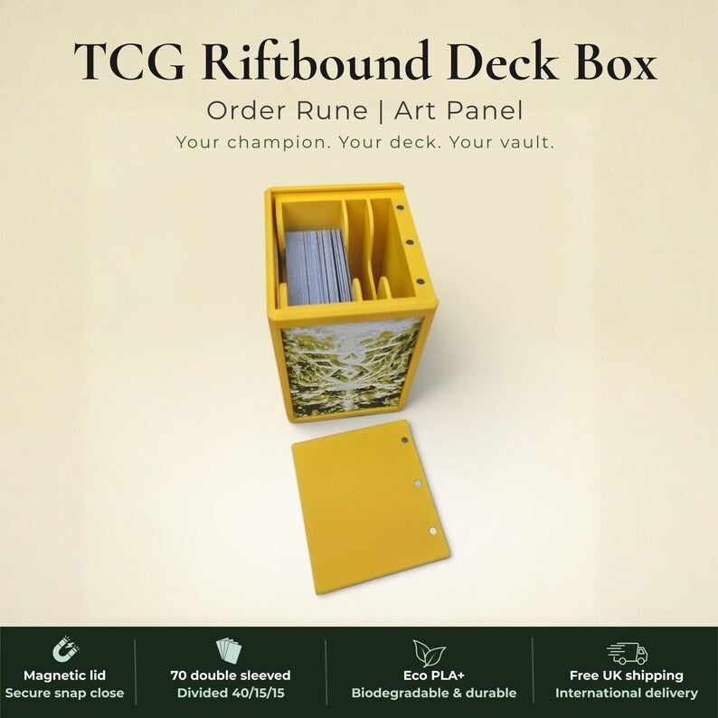 3D Printed Magnetic TCG Deck Box compatible with Pokémon TCG, Riftbound, Yu-Gi-Oh!, MTG Draft, One Piece TCG, Disney Lorcana | HueForge Art Panel | 70 Double Sleeved Cards | Premium Card Vault | UK Made | Gift for TCG Player