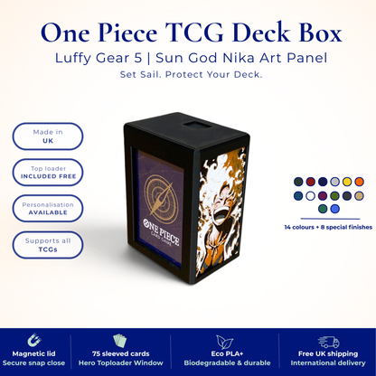 One Piece TCG Deck Box | Luffy Gear 5 Sun God Nika Art Panel, Magnetic Lid | 75+ Sleeved Cards