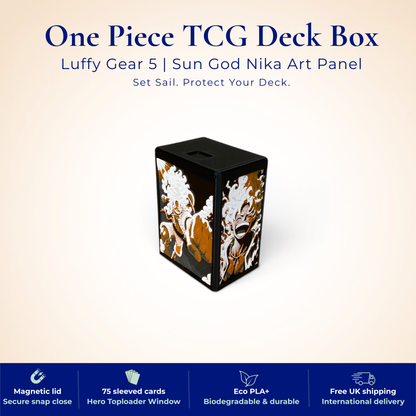 One Piece TCG Deck Box | Luffy Gear 5 Sun God Nika Art Panel, Magnetic Lid | 75+ Sleeved Cards