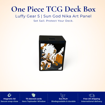 One Piece TCG Deck Box | Luffy Gear 5 Sun God Nika Art Panel, Magnetic Lid | 75+ Sleeved Cards