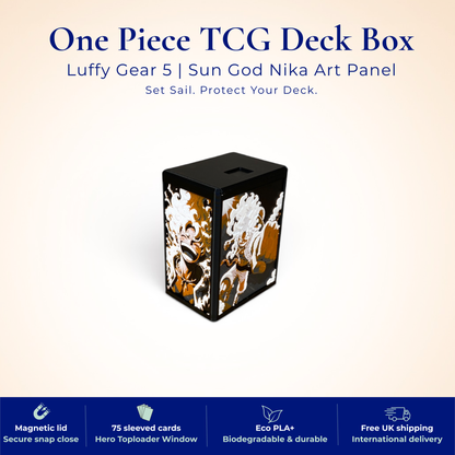 One Piece TCG Deck Box | Luffy Gear 5 Sun God Nika Art Panel, Magnetic Lid | 75+ Sleeved Cards
