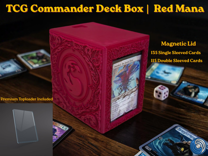 Red Mana Embossed 3D Printed Magnetic MTG Commander EDH Deck Box | Holds 100+ Double Sleeved Cards | Compatible with Magic The Gathering Commander, One Piece TCG, Disney Lorcana, Flesh and Blood | Premium PLA+ Card Vault | Available in Burgundy Red and Grey | UK Made by Origin·S Studio Rotherham | Gift for TCG Player