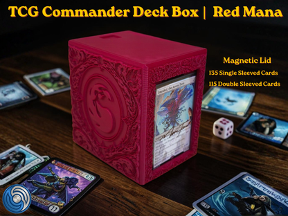 Red Mana Embossed 3D Printed Magnetic MTG Commander EDH Deck Box | Holds 100+ Double Sleeved Cards | Compatible with Magic The Gathering Commander, One Piece TCG, Disney Lorcana, Flesh and Blood | Premium PLA+ Card Vault | Available in Burgundy Red and Grey | UK Made by Origin·S Studio Rotherham | Gift for TCG Player