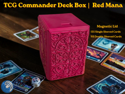 Red Mana Embossed 3D Printed Magnetic MTG Commander EDH Deck Box | Holds 100+ Double Sleeved Cards | Compatible with Magic The Gathering Commander, One Piece TCG, Disney Lorcana, Flesh and Blood | Premium PLA+ Card Vault | Available in Burgundy Red and Grey | UK Made by Origin·S Studio Rotherham | Gift for TCG Player