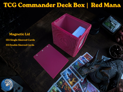 Red Mana Embossed 3D Printed Magnetic MTG Commander EDH Deck Box | Holds 100+ Double Sleeved Cards | Compatible with Magic The Gathering Commander, One Piece TCG, Disney Lorcana, Flesh and Blood | Premium PLA+ Card Vault | Available in Burgundy Red and Grey | UK Made by Origin·S Studio Rotherham | Gift for TCG Player