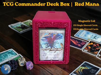 Red Mana Embossed 3D Printed Magnetic MTG Commander EDH Deck Box | Holds 100+ Double Sleeved Cards | Compatible with Magic The Gathering Commander, One Piece TCG, Disney Lorcana, Flesh and Blood | Premium PLA+ Card Vault | Available in Burgundy Red and Grey | UK Made by Origin·S Studio Rotherham | Gift for TCG Player