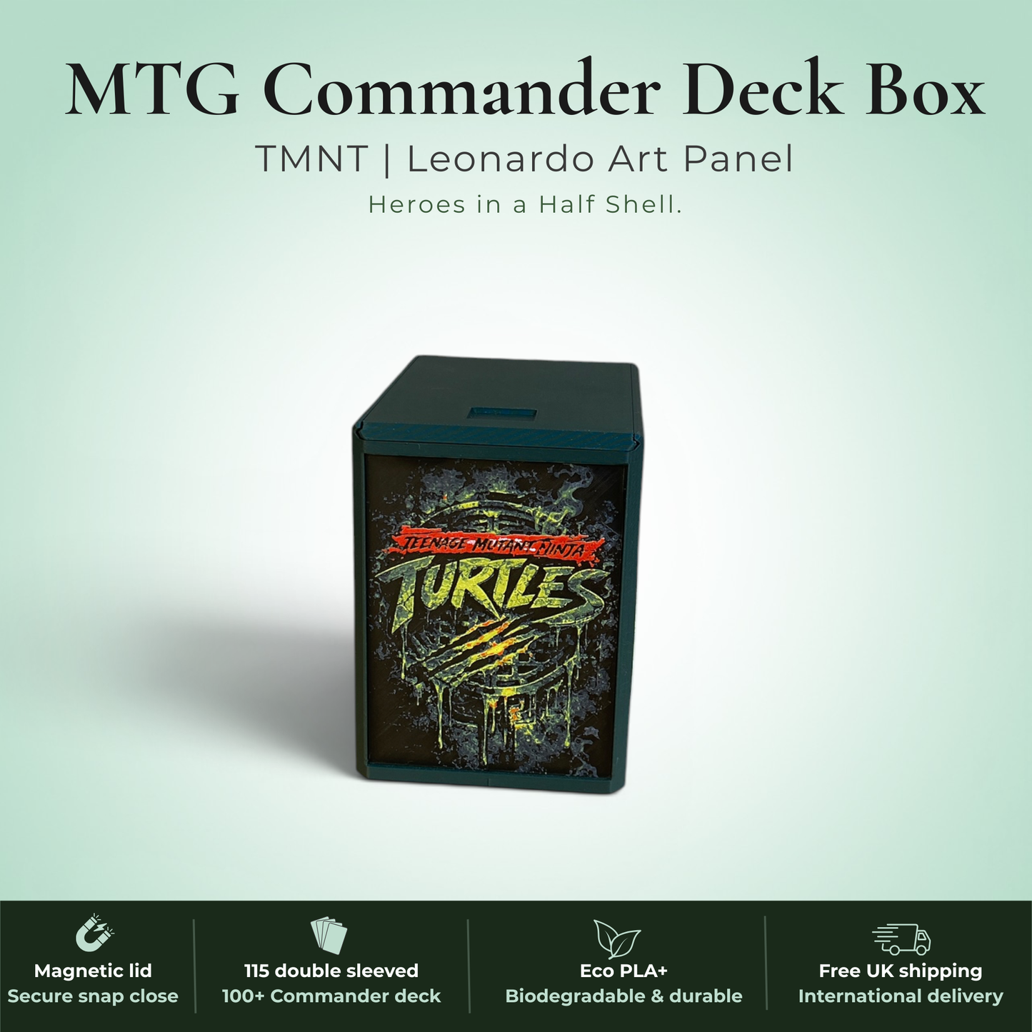 Leonardo TMNT MTG Deck Box | Mutant Ninja Turtles Commander EDH Vault | Magnetic | Magic the Gathering
