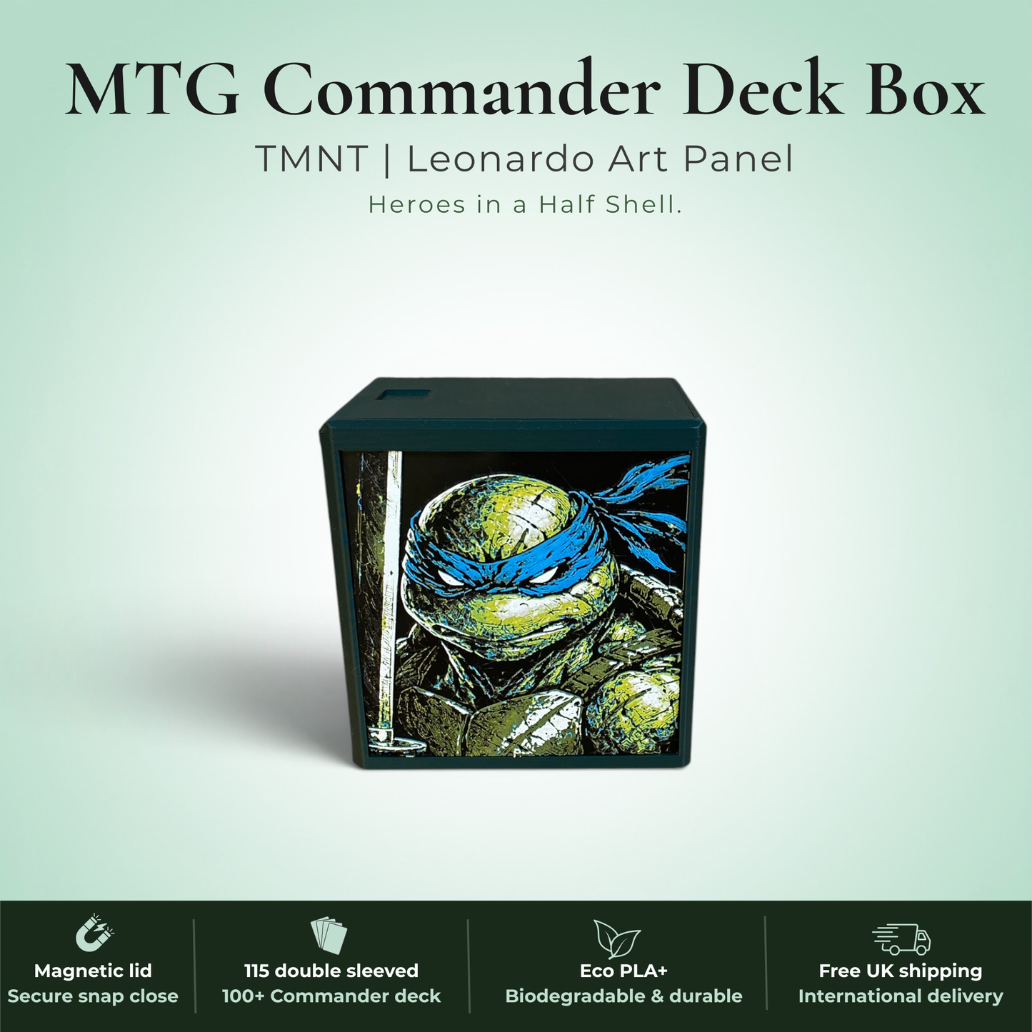Leonardo TMNT MTG Deck Box | Mutant Ninja Turtles Commander EDH Vault | Magnetic | Magic the Gathering